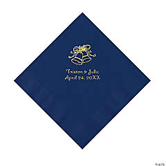 Navy Blue Wedding Bells Personalized Napkins with Gold Foil - Luncheon