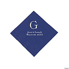 Navy Blue Wedding Monogram Personalized Napkins with Gold Foil - Luncheon