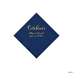 Navy Celebrate Personalized Napkins with Gold Foil - Beverage