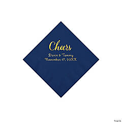 Navy Cheers Personalized Napkins with Gold Foil - Beverage