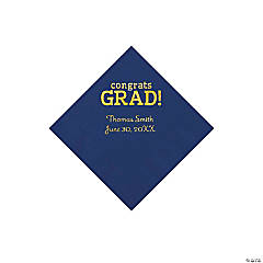 Navy Congrats Grad Personalized Napkins with Gold Foil - 50 Pc. Beverage
