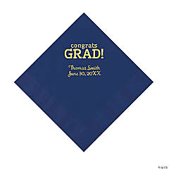 Navy Congrats Grad Personalized Napkins with Gold Foil - 50 Pc. Luncheon