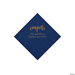 Navy Congrats Personalized Napkins with Gold Foil - Beverage