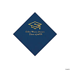 Navy Grad Mortarboard Personalized Napkins with Gold Foil – 50 Pc. Beverage