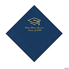 Navy Grad Mortarboard Personalized Napkins with Gold Foil – 50 Pc. Luncheon