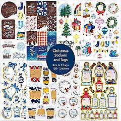 Navy Peony Christmas and Gift Tags Stickers