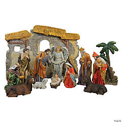 Northlight - 13-Piece Gray Traditional Religious Christmas Nativity Figurine with Stable 23.25