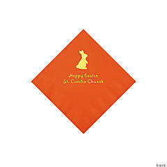 Orange Easter Bunny Personalized Napkins with Gold Foil - Beverage