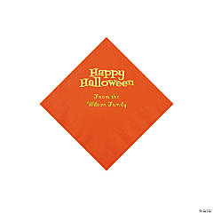 Orange Happy Halloween Personalized Napkins with Gold Foil - Beverage