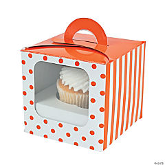 Orange Polka Dot Cupcake Boxes with Handle