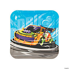 Orange Race Car Party Square Paper Dinner Plates - 8 Ct.