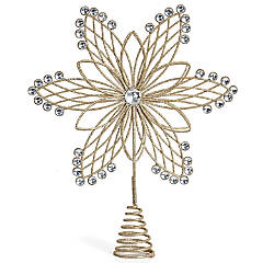 ORNATIVITY Jewel Star Tree Topper - Gold Glitter Sparkling Metal