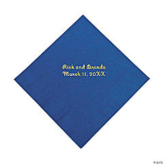 Paper Blue Personalized Beverage Napkins with Gold Foil