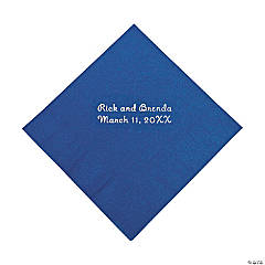 Paper Blue Personalized Beverage Napkins with Silver Foil