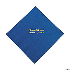 Paper Blue Personalized Luncheon Napkins with Gold Foil