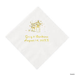 Paper Champagne White Personalized Beverage Napkins with Gold Foil