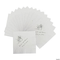 Paper Champagne White Personalized Beverage Napkins with Silver Foil