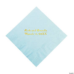 Paper Light Blue Personalized Beverage Napkins with Gold Foil