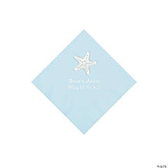 Paper Light Blue Starfish Personalized Napkins - Beverage