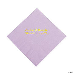 Paper Lilac Personalized Beverage Napkins with Gold Foil