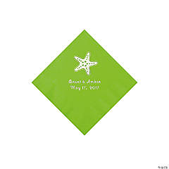 Paper Lime Green Starfish Personalized Napkins - Beverage