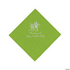 Paper Personalized Silver Champagne Beverage Napkins - Lime Green