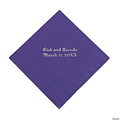 Paper Purple Personalized Beverage Napkins with Silver Foil