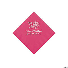 Paper Rose Personalized Hot Pink Beverage Napkins