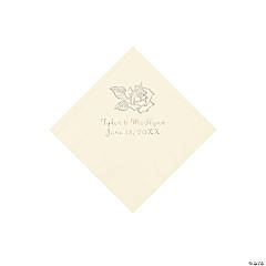 Paper Rose Personalized Ivory Beverage Napkins