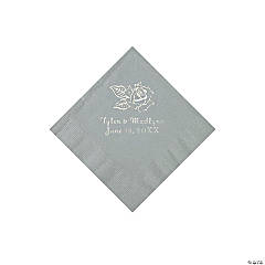 Paper Rose Personalized Silver Beverage Napkins