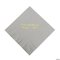 Paper Silver Personalized Beverage Napkins with Gold Foil