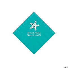 Paper Teal Starfish Personalized Napkins - Beverage