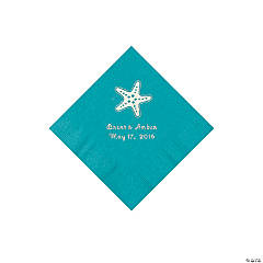 Paper Turquoise Starfish Personalized Napkins - Beverage