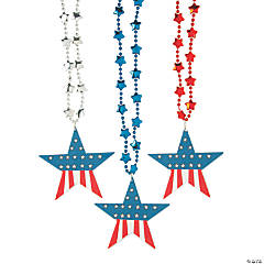 Patriotic Bead Necklaces with Stars - 36 Pc.