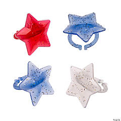 Patriotic Star-Shaped Glitter Rings - 24 Pc.