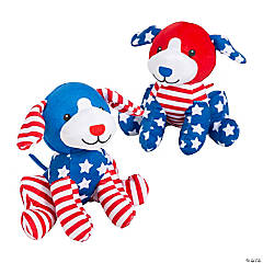 Patriotic Stars & Stripes Stuffed Dogs - 12 Pc.