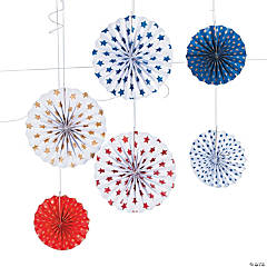 Patriotic Stars Hanging Paper Fan Decorations - 6 Pc. - Less Than Perfect