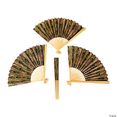 Peacock Folding Hand Fans - 12 Pc.