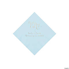 Personalized Best Day Ever Light Blue Beverage Napkins with Silver Foil