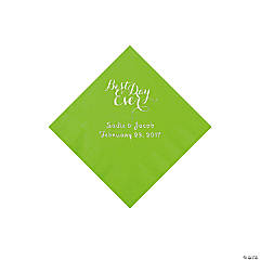 Personalized Best Day Ever Lime Green Beverage Napkins with Silver Foil