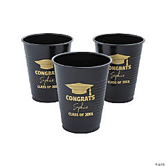 Personalized Black Graduation Plastic Cups - 40 Ct.