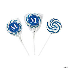 Personalized Blue Monogram Swirl Lollipops - 24 Pc.