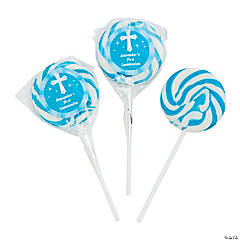 Personalized Boy Religious Swirl Lollipops - 24 Pc.