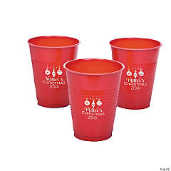 Yaomiao 100 Set Christmas Plastic Cups Cocktail Napkins 9 oz Red Rimmed