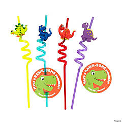 Personalized Dinosaur Silly Straws with Tags - 12 Pc.