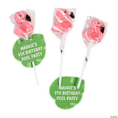 Personalized Flamingo Swirl Lollipops with Card - 24 Pc.