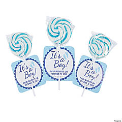 Personalized It’s A Boy Swirl Lollipops with Cards - 24 Pc.