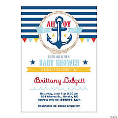Personalized Nautical Boy Baby Shower Invitations - 10 Pc.