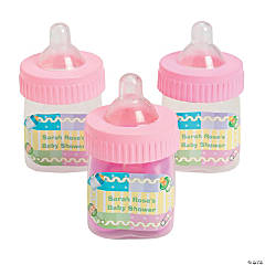 Personalized Pastel Pink Baby Bottle Favor Containers - 12 Pc.