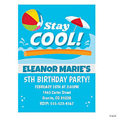 Personalized Pool Party Invitations - 10 Pc.